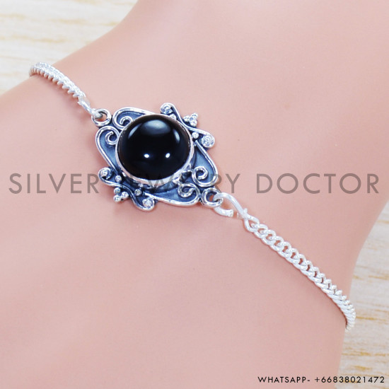 Black Onyx 925 Sterling Silver Bracelet (SJWBR-410) Black Onyx 925 Sterling Silver Bracelet (SJWBR-410)
