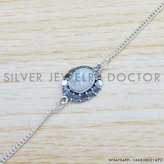 Rainbow Moonstone 925 Sterling Silver Bracelet (SJWBR-411) Rainbow Moonstone 925 Sterling Silver Bracelet (SJWBR-411)