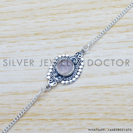 Rose Quartz 925 Sterling Silver Bracelet (SJWBR-414) Rose Quartz 925 Sterling Silver Bracelet (SJWBR-414)