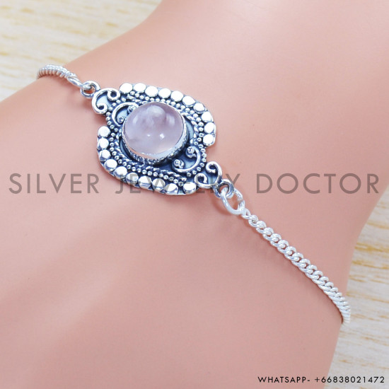 Rose Quartz 925 Sterling Silver Bracelet (SJWBR-414) Rose Quartz 925 Sterling Silver Bracelet (SJWBR-414)