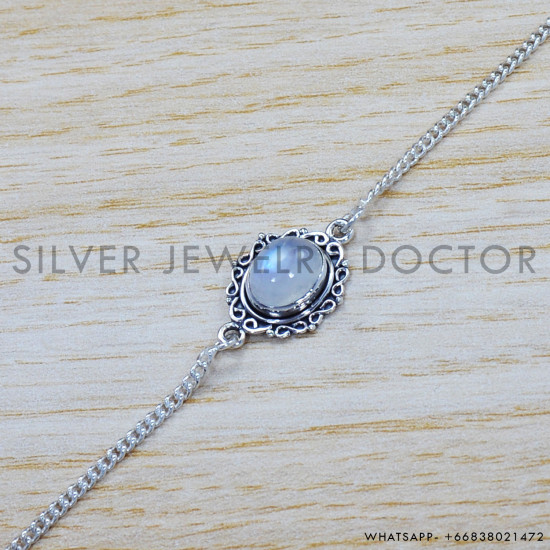 Rainbow Moonstone 925 Sterling Silver Bracelet (SJWBR-415) Rainbow Moonstone 925 Sterling Silver Bracelet (SJWBR-415)