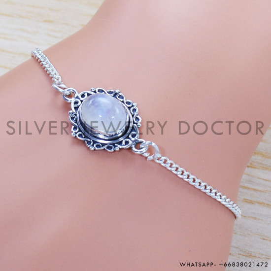 Rainbow Moonstone 925 Sterling Silver Bracelet (SJWBR-415) Rainbow Moonstone 925 Sterling Silver Bracelet (SJWBR-415)