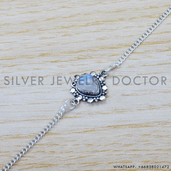 Rainbow Moonstone 925 Sterling Silver Bracelet (SJWBR-417) Rainbow Moonstone 925 Sterling Silver Bracelet (SJWBR-417)