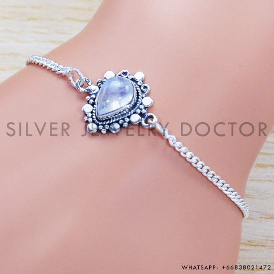 Rainbow Moonstone 925 Sterling Silver Bracelet (SJWBR-417) Rainbow Moonstone 925 Sterling Silver Bracelet (SJWBR-417)