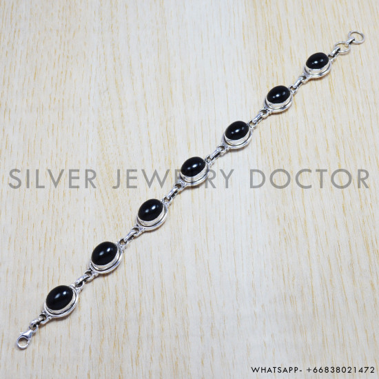 Black Onyx 925 Sterling Silver Bracelet (SJWBR-42) Black Onyx 925 Sterling Silver Bracelet (SJWBR-42)