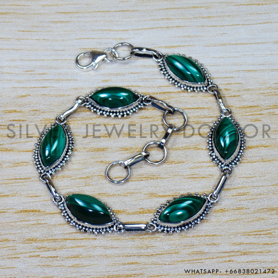 Malachite 925 Sterling Silver Bracelet (SJWBR-421) Malachite 925 Sterling Silver Bracelet (SJWBR-421)