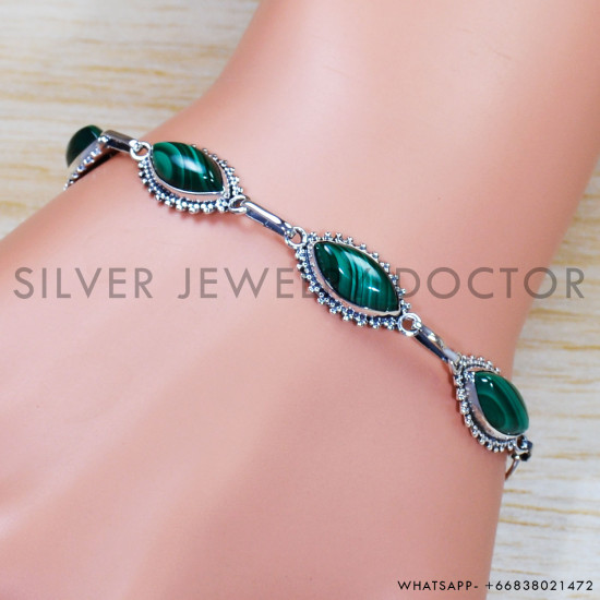 Malachite 925 Sterling Silver Bracelet (SJWBR-421) Malachite 925 Sterling Silver Bracelet (SJWBR-421)