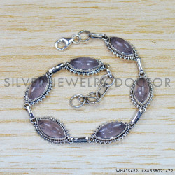 Rose Quartz 925 Sterling Silver Bracelet (SJWBR-422) Rose Quartz 925 Sterling Silver Bracelet (SJWBR-422)