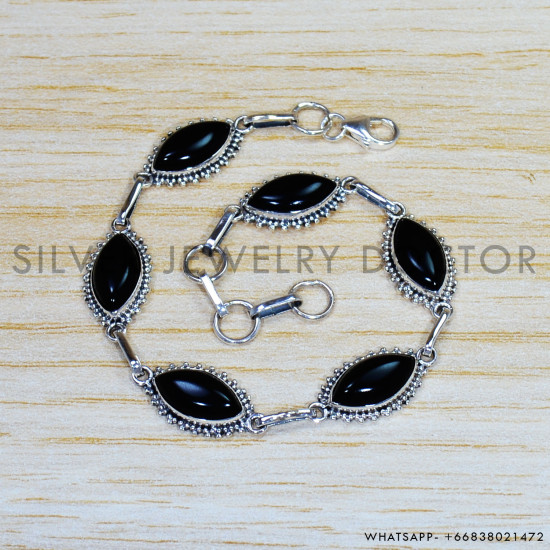 Black Onyx 925 Sterling Silver Bracelet (SJWBR-423) Black Onyx 925 Sterling Silver Bracelet (SJWBR-423)