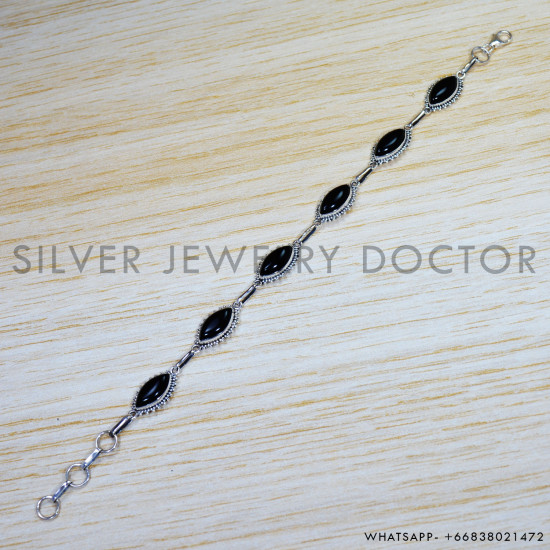 Black Onyx 925 Sterling Silver Bracelet (SJWBR-423) Black Onyx 925 Sterling Silver Bracelet (SJWBR-423)