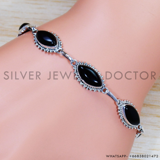 Black Onyx 925 Sterling Silver Bracelet (SJWBR-423) Black Onyx 925 Sterling Silver Bracelet (SJWBR-423)