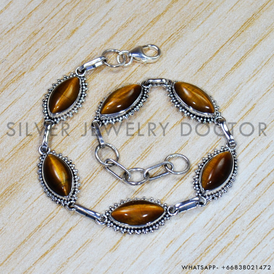 Tiger Eye 925 Sterling Silver Bracelet (SJWBR-424) Tiger Eye 925 Sterling Silver Bracelet (SJWBR-424)