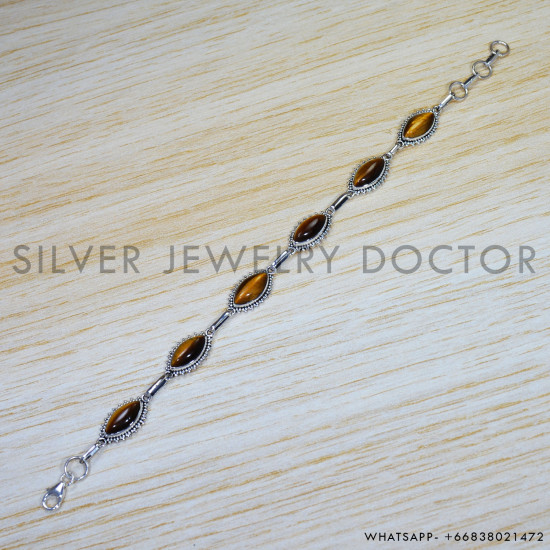 Tiger Eye 925 Sterling Silver Bracelet (SJWBR-424) Tiger Eye 925 Sterling Silver Bracelet (SJWBR-424)