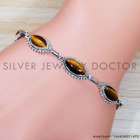 Tiger Eye 925 Sterling Silver Bracelet (SJWBR-424) Tiger Eye 925 Sterling Silver Bracelet (SJWBR-424)