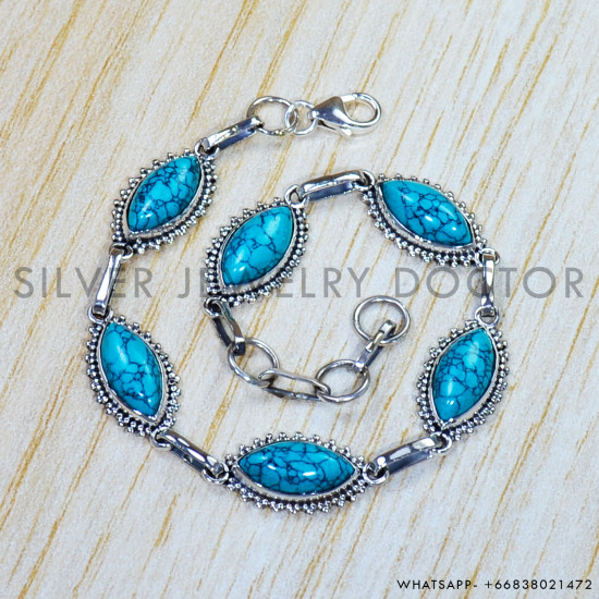 Turquoise 925 Sterling Silver Bracelet (SJWBR-425) Turquoise 925 Sterling Silver Bracelet (SJWBR-425)