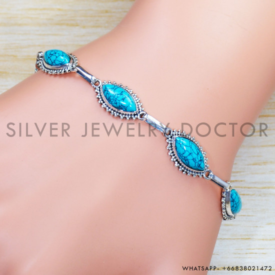 Turquoise 925 Sterling Silver Bracelet (SJWBR-425) Turquoise 925 Sterling Silver Bracelet (SJWBR-425)