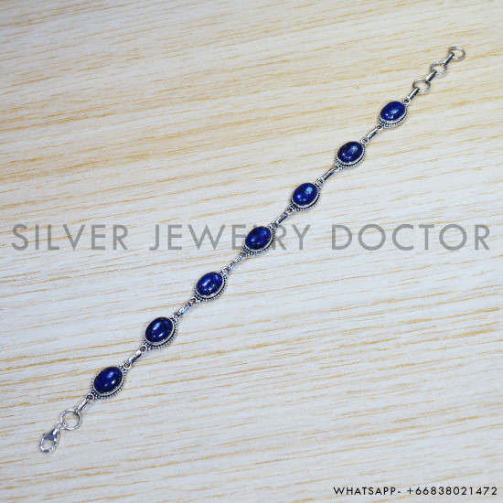 Lapis Lazuli 925 Sterling Silver Bracelet (SJWBR-427) Lapis Lazuli 925 Sterling Silver Bracelet (SJWBR-427)