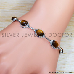 Tiger Eye 925 Sterling Silver Bracelet (SJWBR-428)