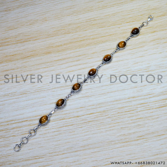 Tiger Eye 925 Sterling Silver Bracelet (SJWBR-428) Tiger Eye 925 Sterling Silver Bracelet (SJWBR-428)