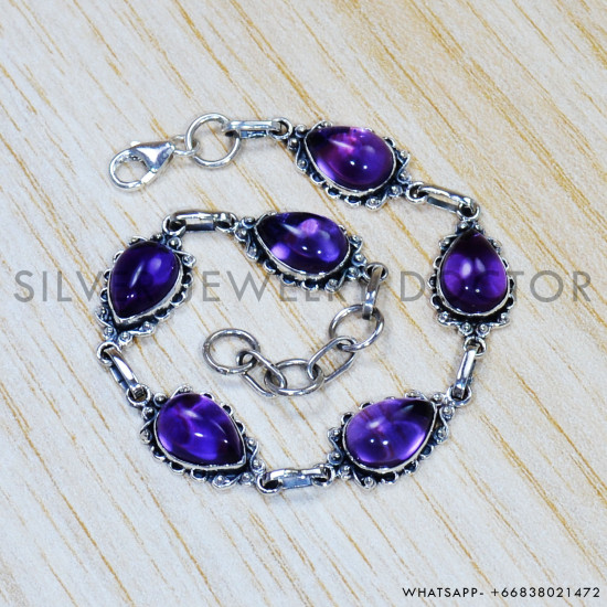 Amethyst 925 Sterling Silver Bracelet (SJWBR-433) Amethyst 925 Sterling Silver Bracelet (SJWBR-433)