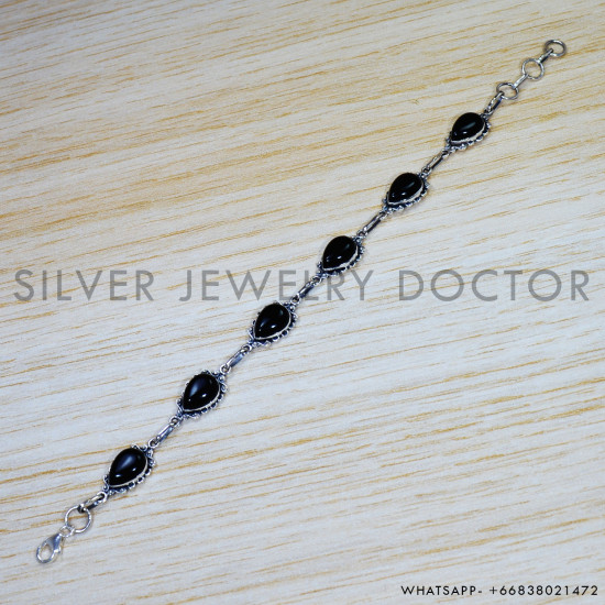 Black Onyx 925 Sterling Silver Bracelet (SJWBR-434) Black Onyx 925 Sterling Silver Bracelet (SJWBR-434)