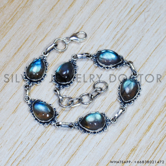 Labradorite 925 Sterling Silver Bracelet (SJWBR-436) Labradorite 925 Sterling Silver Bracelet (SJWBR-436)