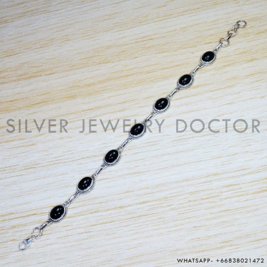 Black Onyx 925 Sterling Silver Bracelet (SJWBR-437) Black Onyx 925 Sterling Silver Bracelet (SJWBR-437)