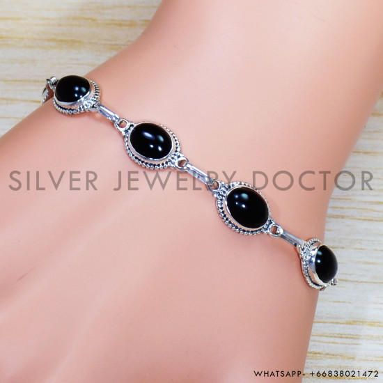 Black Onyx 925 Sterling Silver Bracelet (SJWBR-437) Black Onyx 925 Sterling Silver Bracelet (SJWBR-437)