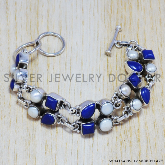 Lapis Lazuli 925 Sterling Silver Bracelet (SJWBR-44)