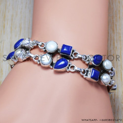 Lapis Lazuli 925 Sterling Silver Bracelet (SJWBR-44)