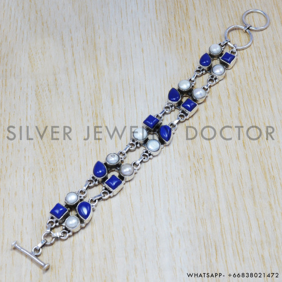 Lapis Lazuli 925 Sterling Silver Bracelet (SJWBR-44)