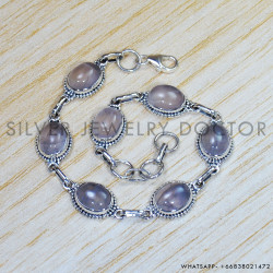 Rose Quartz 925 Sterling Silver Bracelet (SJWBR-440) Rose Quartz 925 Sterling Silver Bracelet (SJWBR-440)