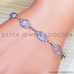 Rose Quartz 925 Sterling Silver Bracelet (SJWBR-440)