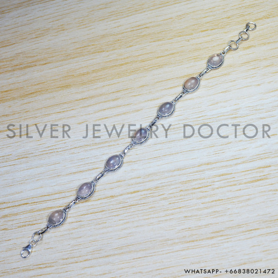 Rose Quartz 925 Sterling Silver Bracelet (SJWBR-440) Rose Quartz 925 Sterling Silver Bracelet (SJWBR-440)