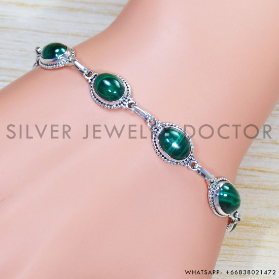 Malachite 925 Sterling Silver Bracelet (SJWBR-441) Malachite 925 Sterling Silver Bracelet (SJWBR-441)
