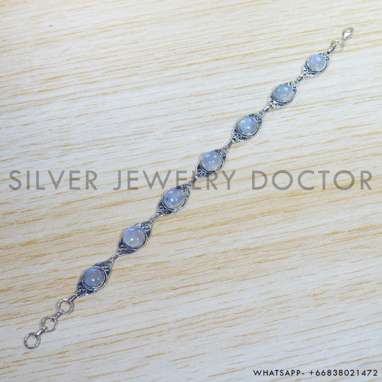 Rainbow Moonstone 925 Sterling Silver Bracelet (SJWBR-445) Rainbow Moonstone 925 Sterling Silver Bracelet (SJWBR-445)