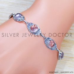Rose Quartz 925 Sterling Silver Bracelet (SJWBR-446)