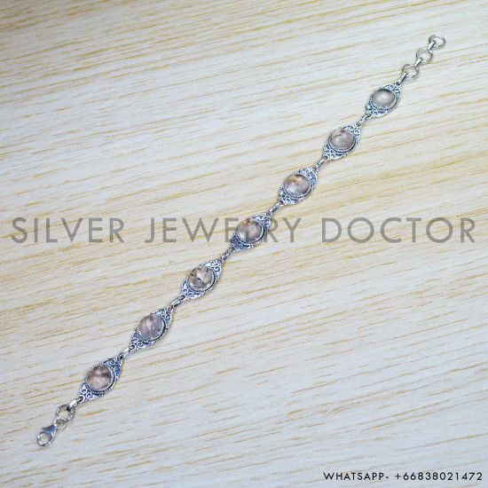 Rose Quartz 925 Sterling Silver Bracelet (SJWBR-446) Rose Quartz 925 Sterling Silver Bracelet (SJWBR-446)
