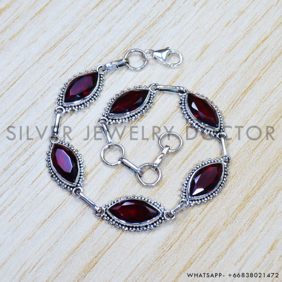 Garnet 925 Sterling Silver Bracelet (SJWBR-450) Garnet 925 Sterling Silver Bracelet (SJWBR-450)