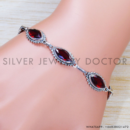 Garnet 925 Sterling Silver Bracelet (SJWBR-450) Garnet 925 Sterling Silver Bracelet (SJWBR-450)