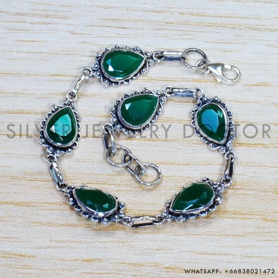 Green Onyx 925 Sterling Silver Bracelet (SJWBR-452) Green Onyx 925 Sterling Silver Bracelet (SJWBR-452)