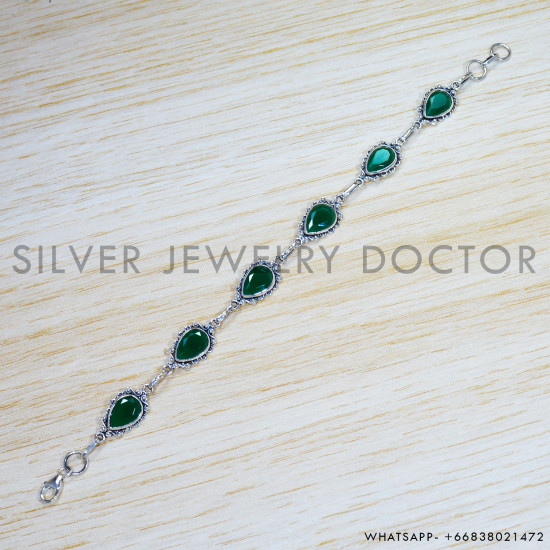 Green Onyx 925 Sterling Silver Bracelet (SJWBR-452) Green Onyx 925 Sterling Silver Bracelet (SJWBR-452)