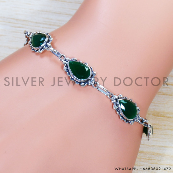 Green Onyx 925 Sterling Silver Bracelet (SJWBR-452) Green Onyx 925 Sterling Silver Bracelet (SJWBR-452)