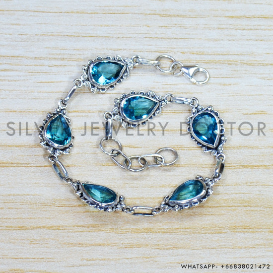 Blue Topaz 925 Sterling Silver Bracelet (SJWBR-453) Blue Topaz 925 Sterling Silver Bracelet (SJWBR-453)