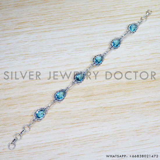 Blue Topaz 925 Sterling Silver Bracelet (SJWBR-453) Blue Topaz 925 Sterling Silver Bracelet (SJWBR-453)