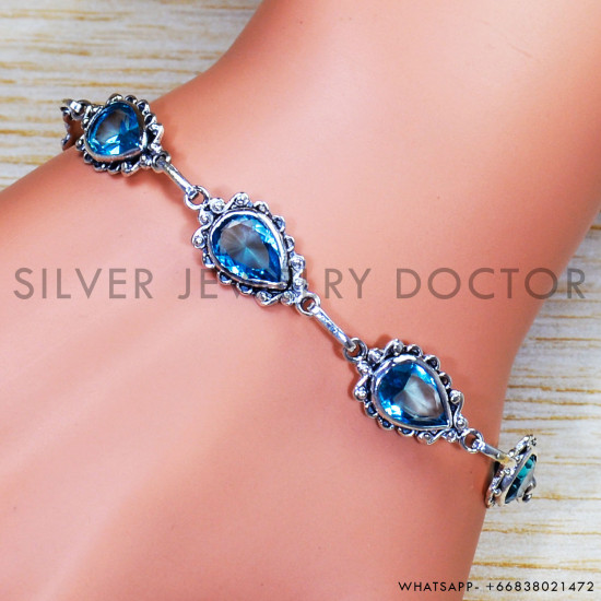 Blue Topaz 925 Sterling Silver Bracelet (SJWBR-453) Blue Topaz 925 Sterling Silver Bracelet (SJWBR-453)