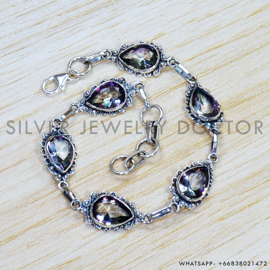 Mystic Topaz 925 Sterling Silver Bracelet (SJWBR-455) Mystic Topaz 925 Sterling Silver Bracelet (SJWBR-455)