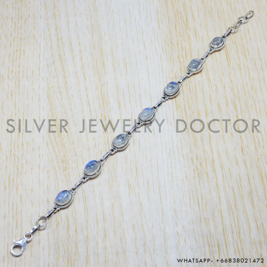 Rainbow Moonstone 925 Sterling Silver Bracelet (SJWBR-46)