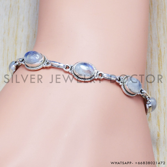 Rainbow Moonstone 925 Sterling Silver Bracelet (SJWBR-46)