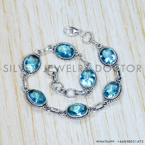 Blue Topaz 925 Sterling Silver Bracelet (SJWBR-466) Blue Topaz 925 Sterling Silver Bracelet (SJWBR-466)